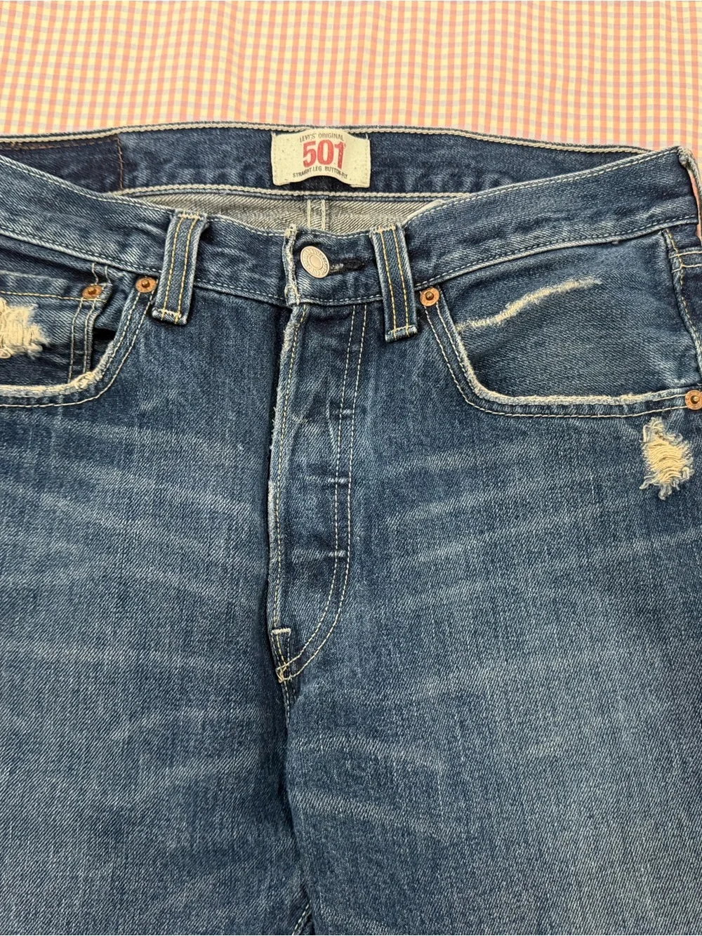 Levi's Dark Blue Straight Jeans with Light Distressing